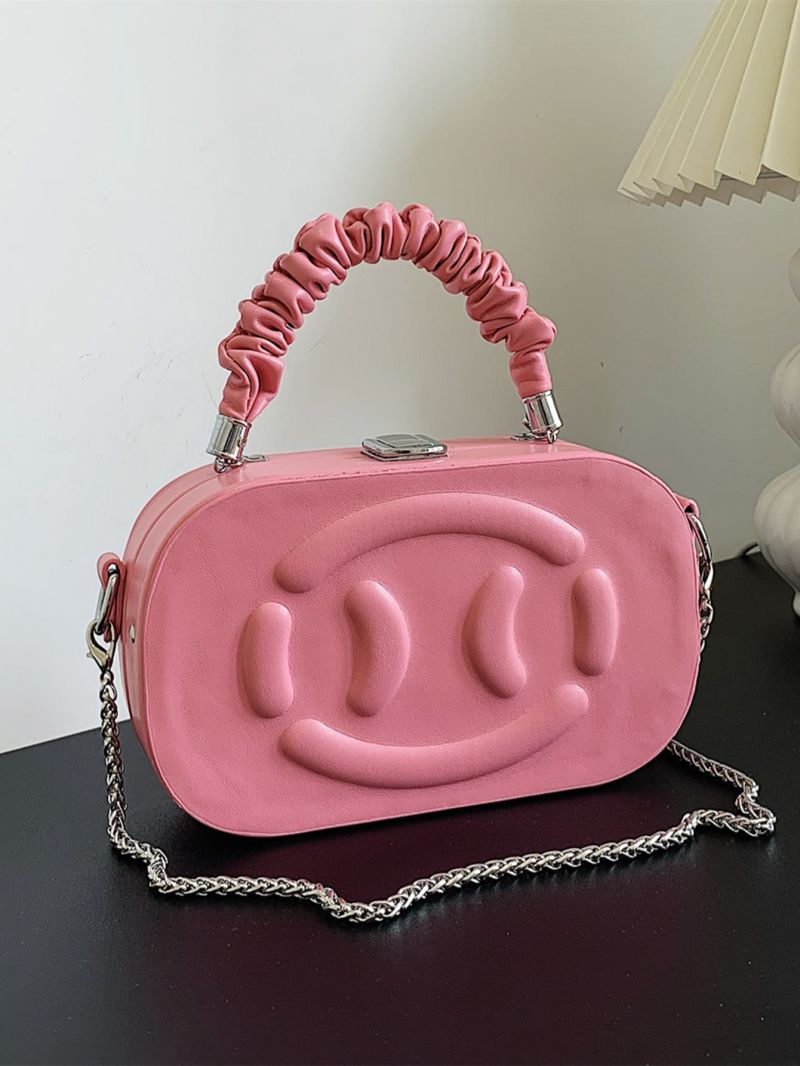 Mini Box Bag Embossed Design Ruched Handle Chain Strap Pink