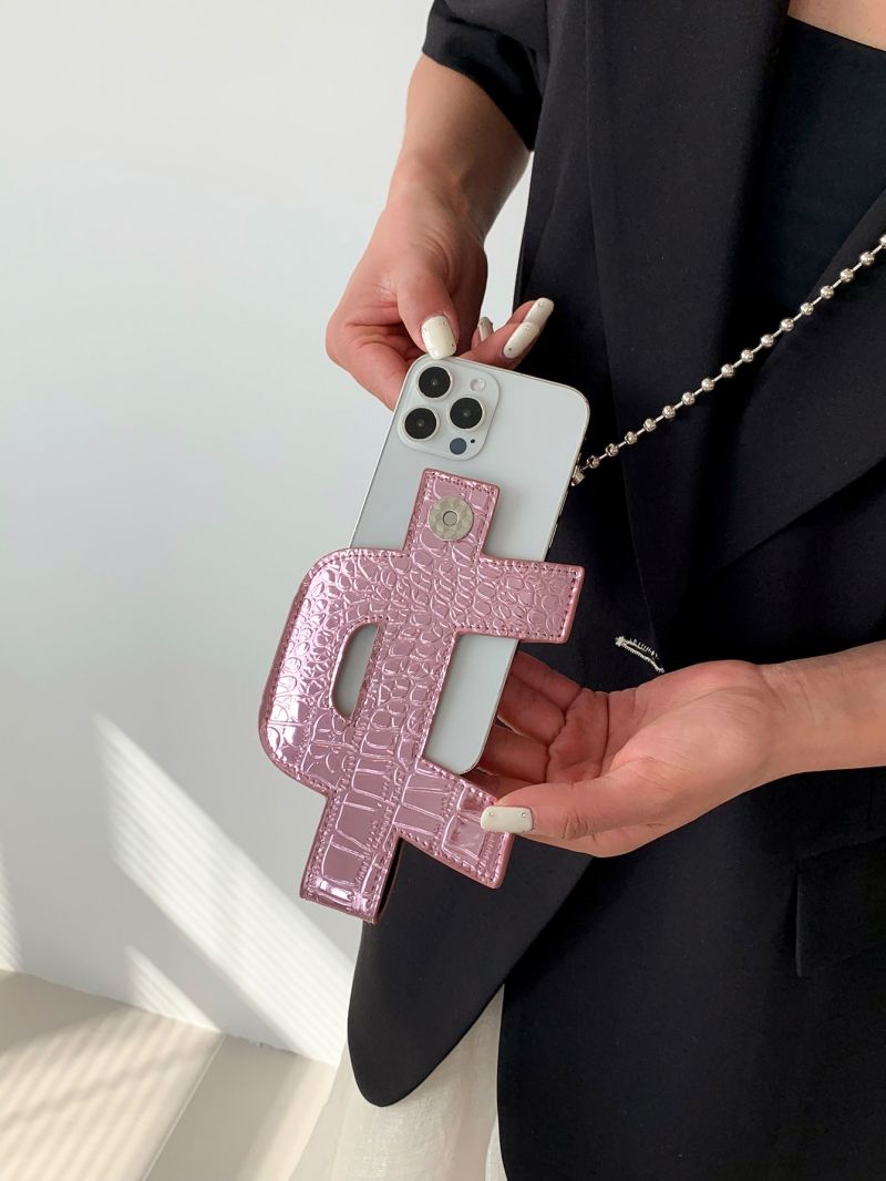 Letter Design Crocodile Embossed Phone Wallet Chain