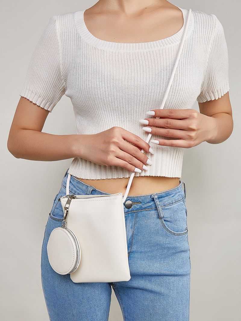 Beige Fashionable PU Phone Wallet Crossbody Bag With Coin Purse