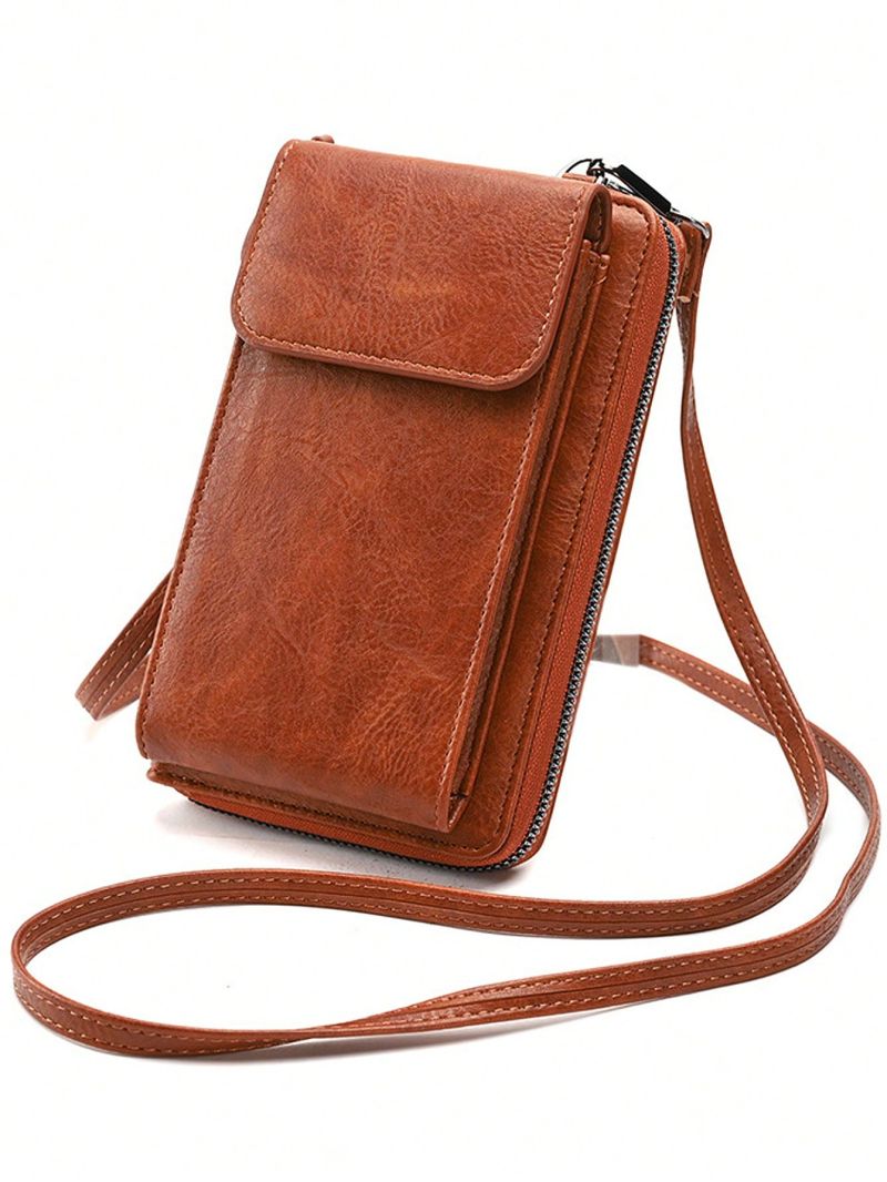 Brown Phone Wallet Pocket Front Fashionable Crossbody Bag For Daily