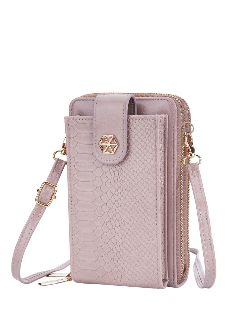Crocodile Embossed Phone Wallet Dusty Pink Fashionable Pocket Front For Daily