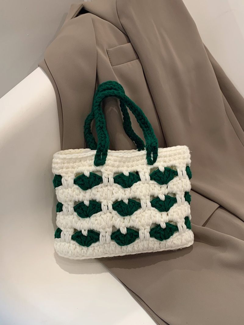 Small Crochet Bag Two Tone Double Handle No-closure Polyester