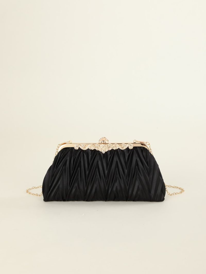 Rhinestone Decor Ruched Bag Satin