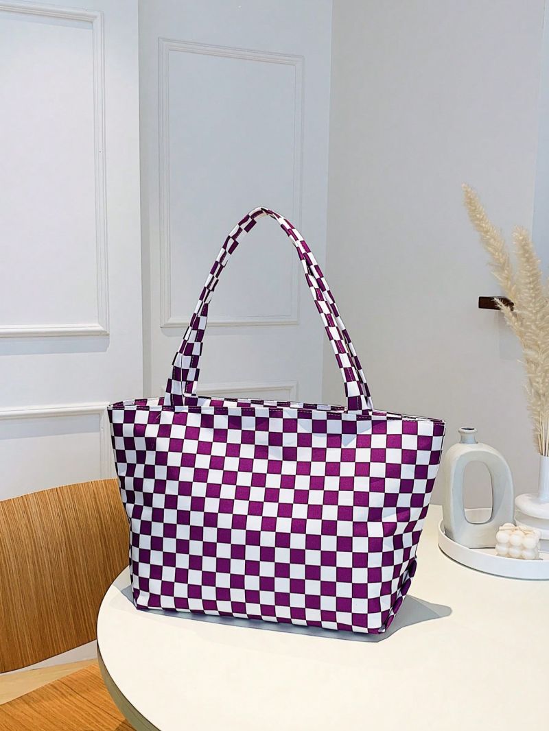 Checkered Pattern Shopper Bag Double Handle