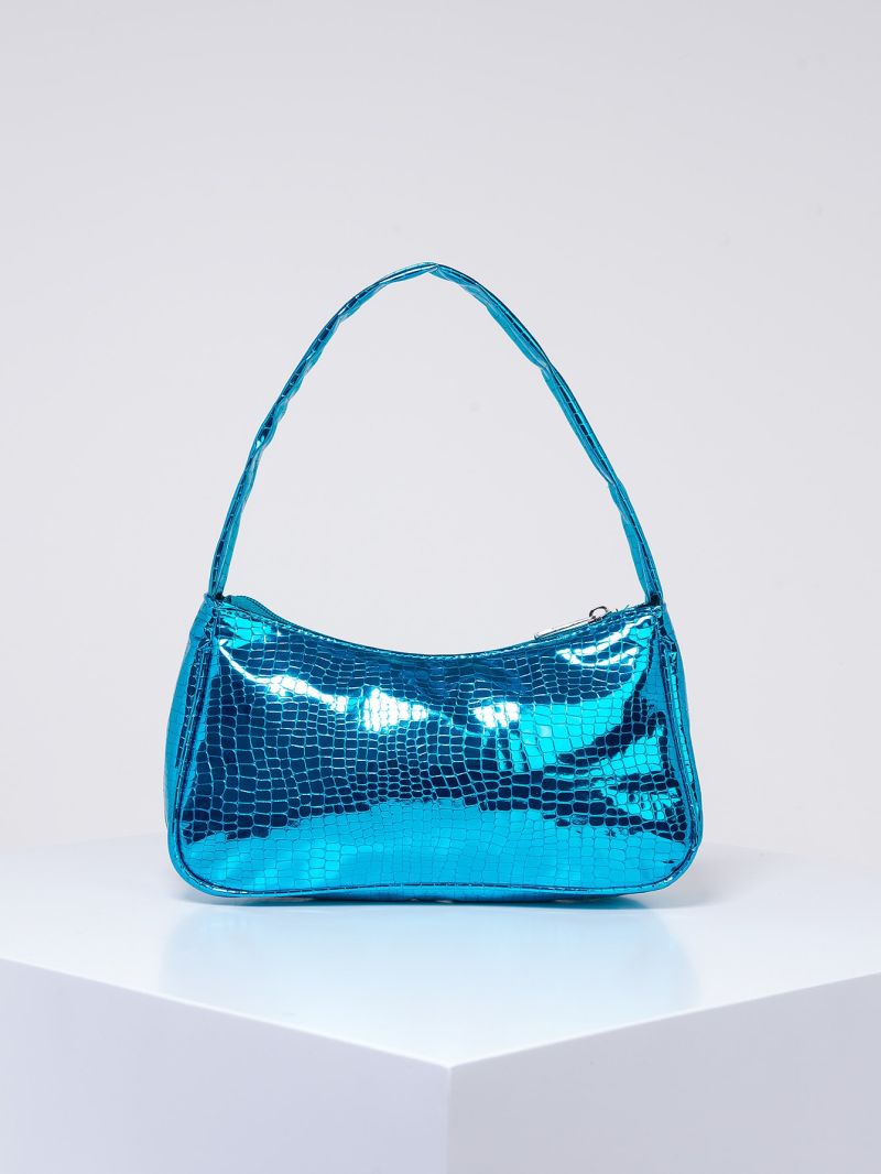 Crocodile Embossed Baguette Bag Metallic PU Funky