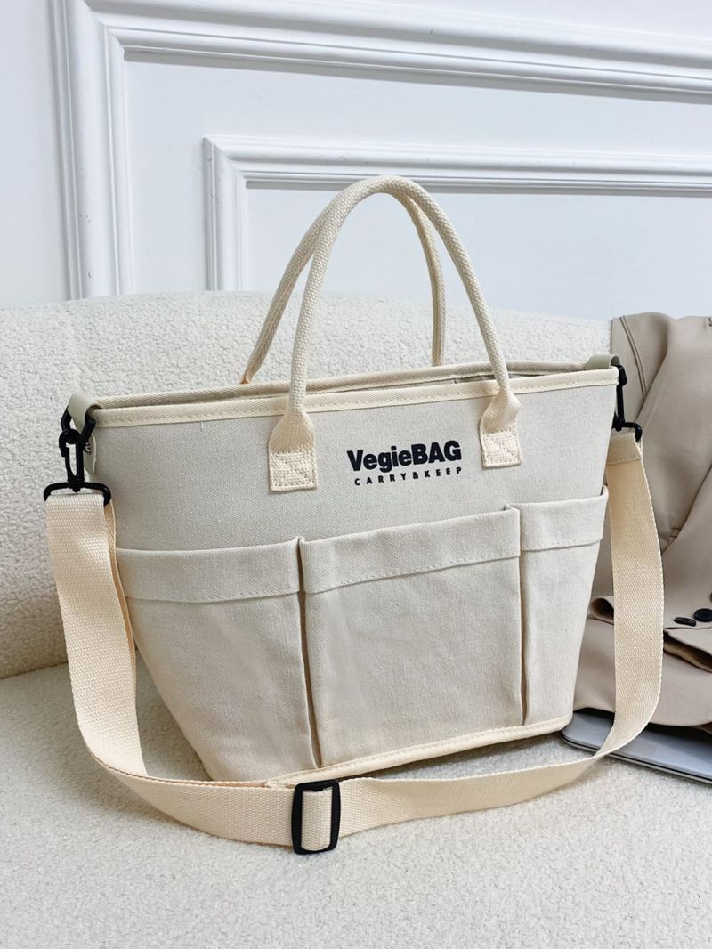 Large Capacity Shopper Bag Double Handle Letter Pattern