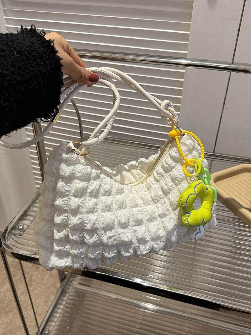 Medium Ruched Bag Solid color With Flower Charm