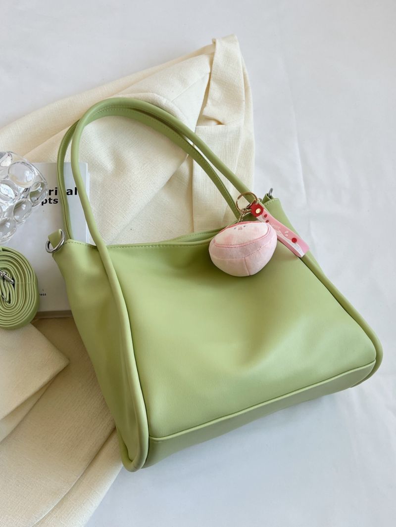 Minimalist Shoulder Tote Bag With Bag Charm Small