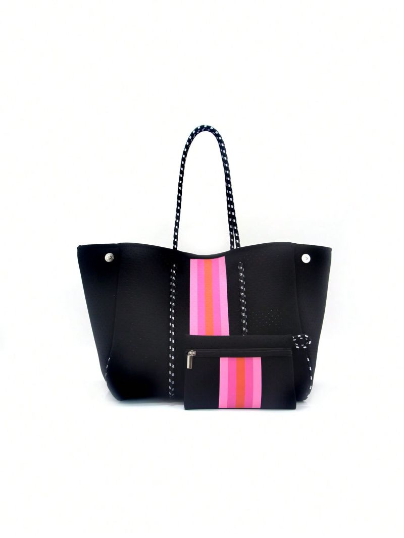 Neoprene Beach Bag Black Tote Bags Summer Waterproof Large Capacity Shoulder Tote Bag Neoprene Pouch Travel Bag For Women