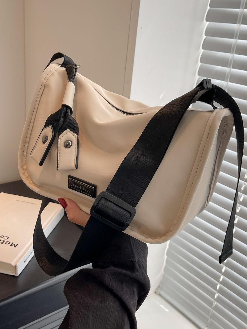 Letter Patch Decor Hobo Bag Medium Zipper