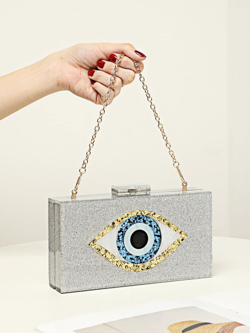 Sequins Silver Box Bag Acrylic Clutch Bag Glitter Purse Evening Handbag For Party