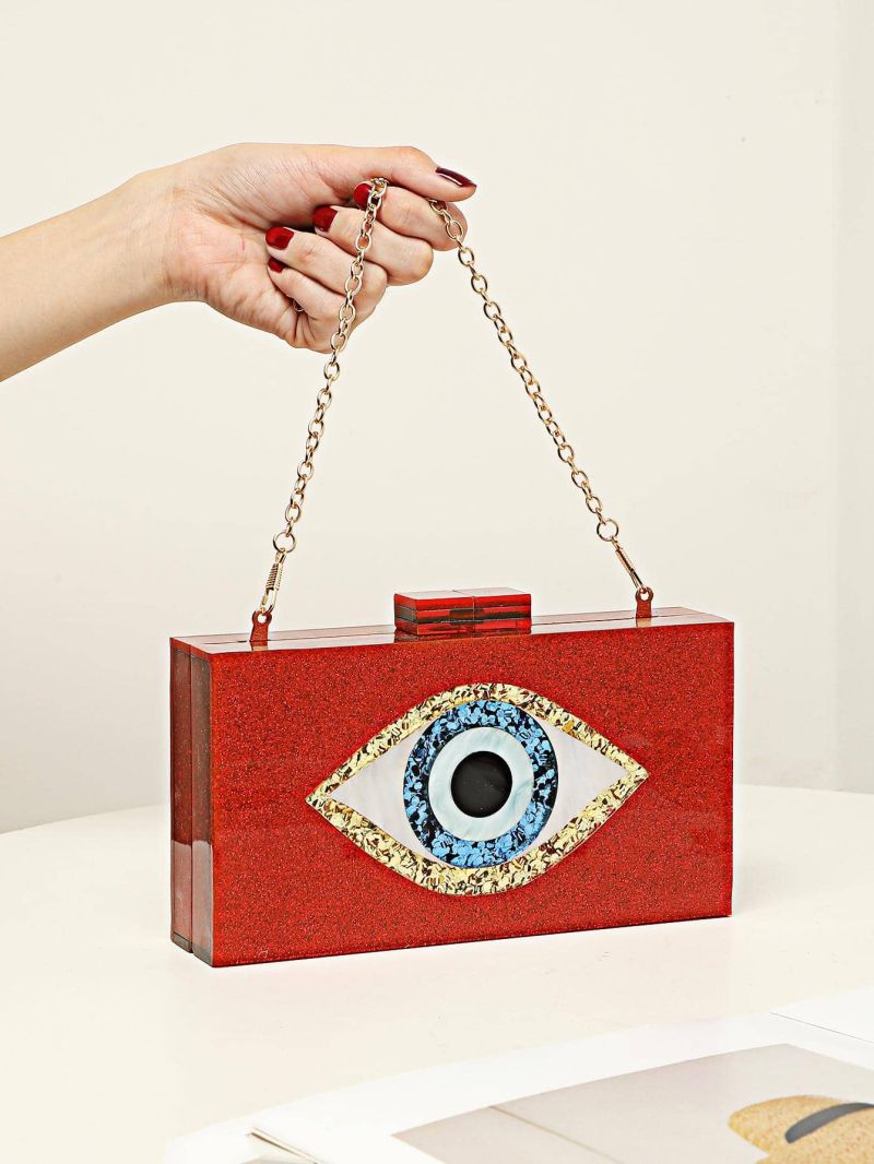 Sequins Red Box Bag Acrylic Clutch Bag Glitter Purse Evening Handbag For Party