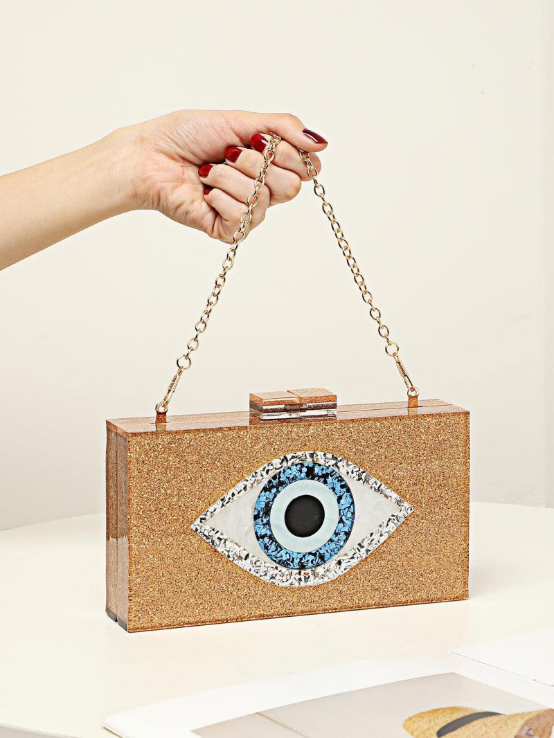 Sequins Orange Box Bag Acrylic Clutch Bag Glitter Purse Evening Handbag For Party