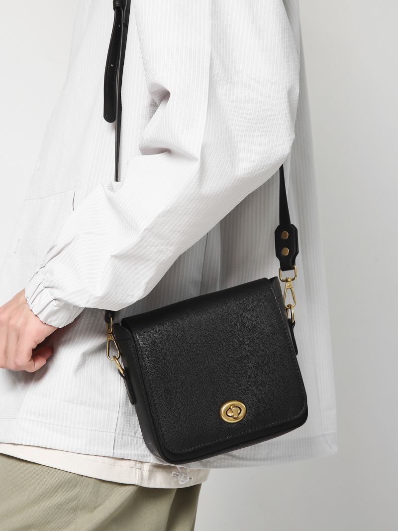 Mini Square Bag Fashionable Litchi Embossed Twist Lock Flap PU