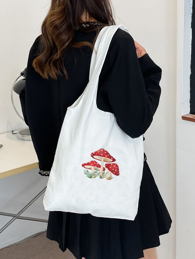 Mushroom Pattern Shopper Bag No-closure Double Handle Polyester