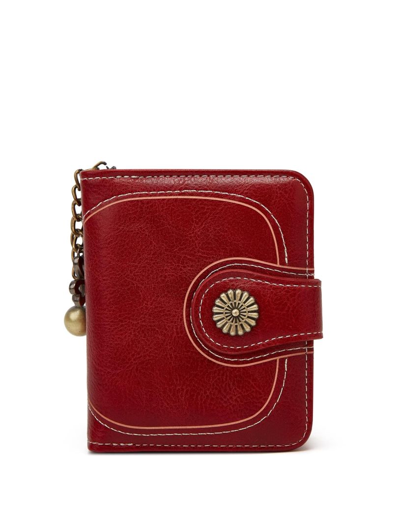 Trifold Small Wallet Vintage Litchi Embossed Zipper PU