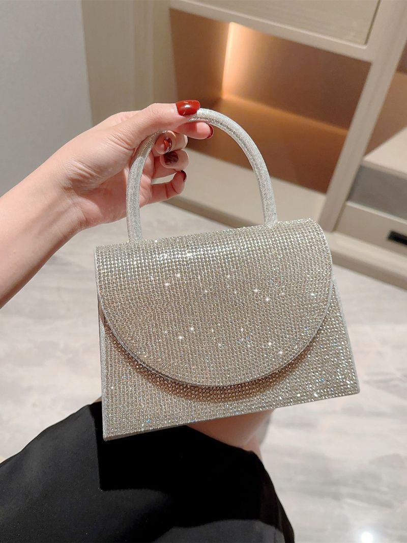 Mini Rhinestone Decor Glitter Square Bag Glamorous, Perfect Bride Purse For Wedding, Prom & Party Events