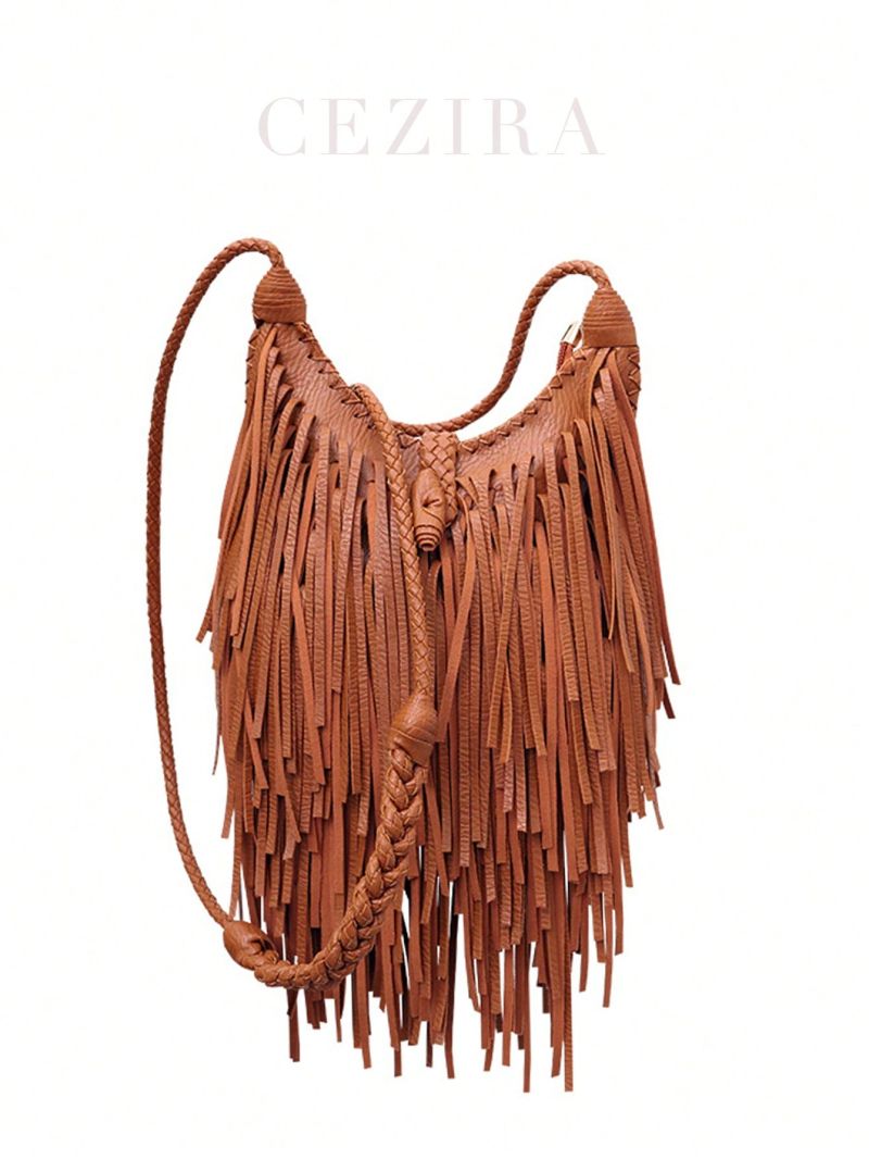Mini Hobo Bag Fringe Decor Braided Detail