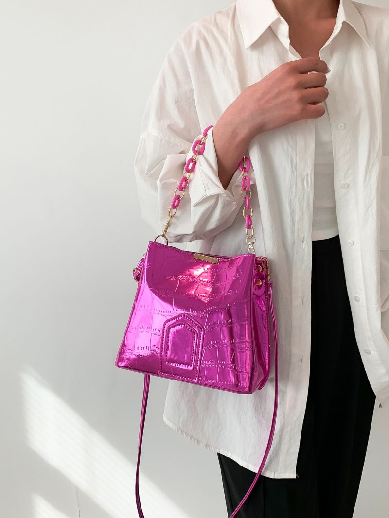 Small Bucket Bag Geometric Embossed Neon Pink Funky
