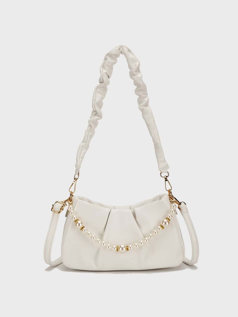 Medium Hobo Bag Ruched Detail Pearl Decor