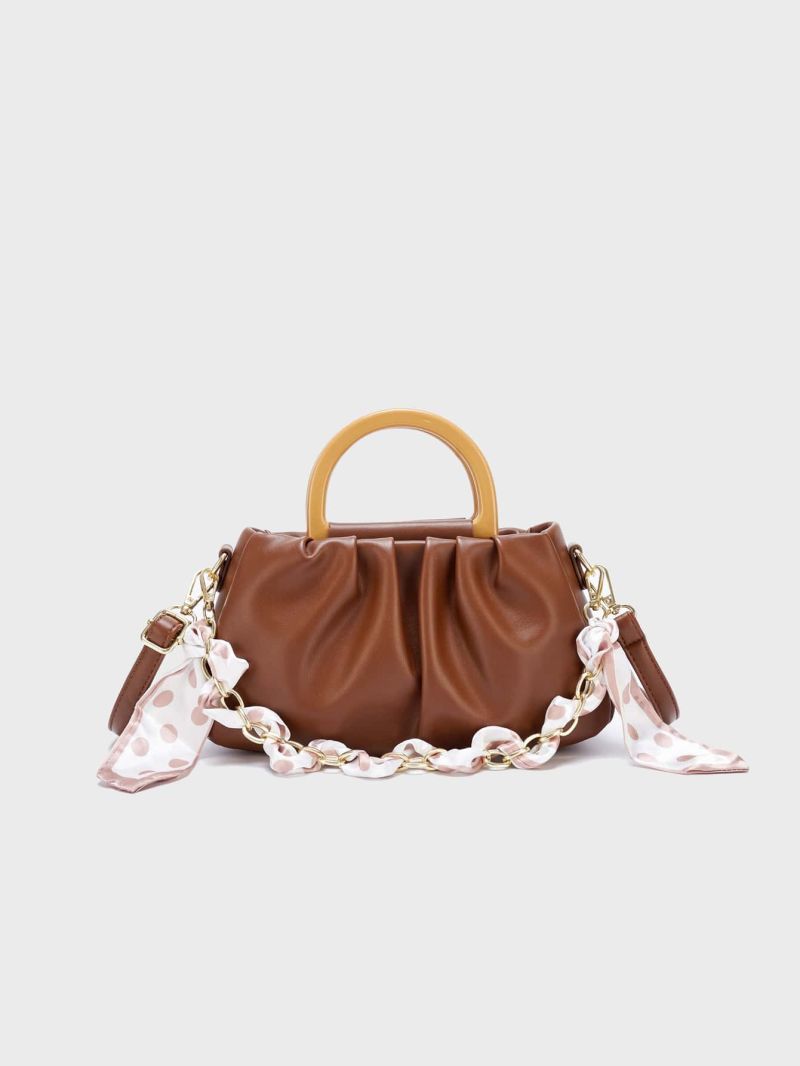 Medium Ruched Bag Twilly Scarf & Chain Decor