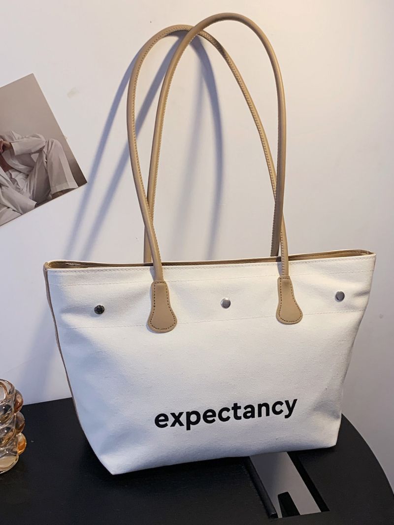 Large Shoulder Tote Bag Letter Graphic Studded Decor