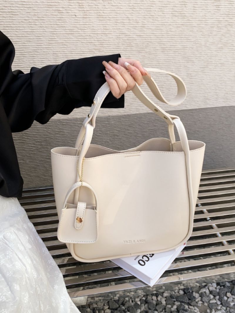 Letter Embossed Shoulder Tote Bag With Coin Purse