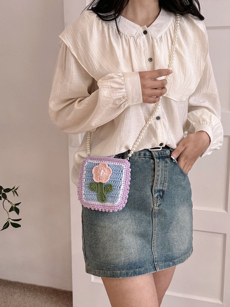 Mini Crochet Bag Flower Decor