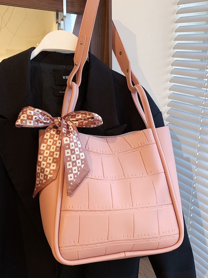 Geometric Embossed Hobo Bag Twilly Scarf Decor