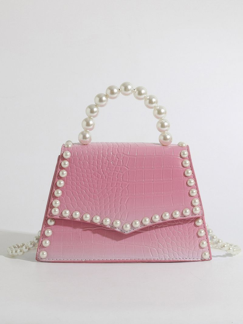 Small Square Bag Faux Pearl Decor Ombre Design