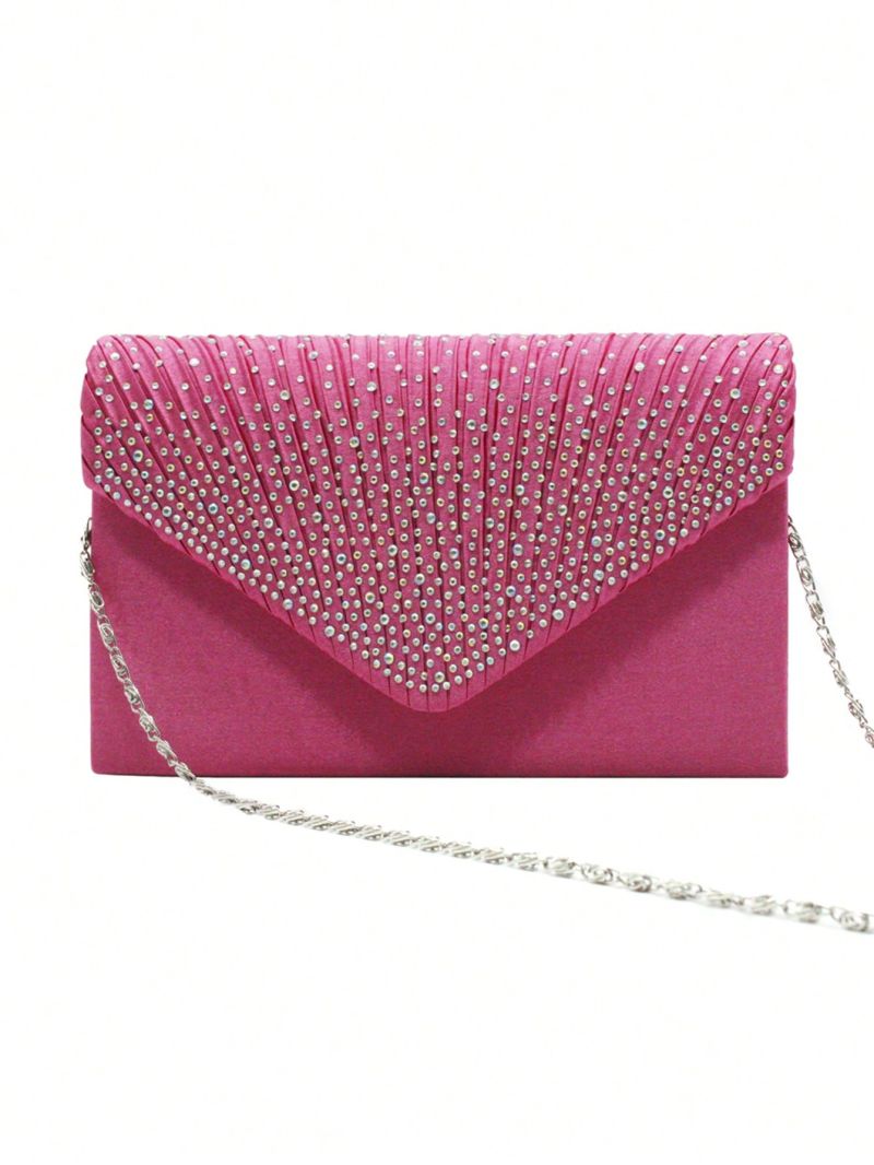 Small Envelope Bag Rhinestone & Ruched Decor Chain Strap