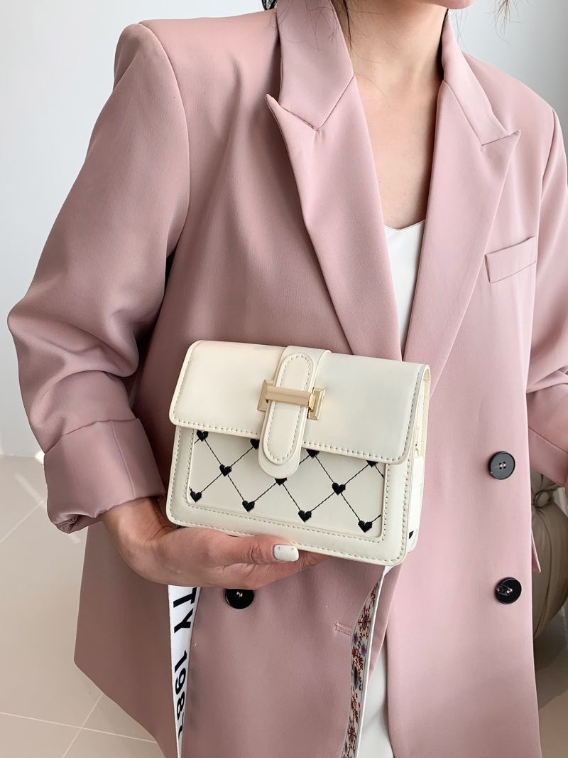 Mini Square Bag Heart Pattern Flap For Daily