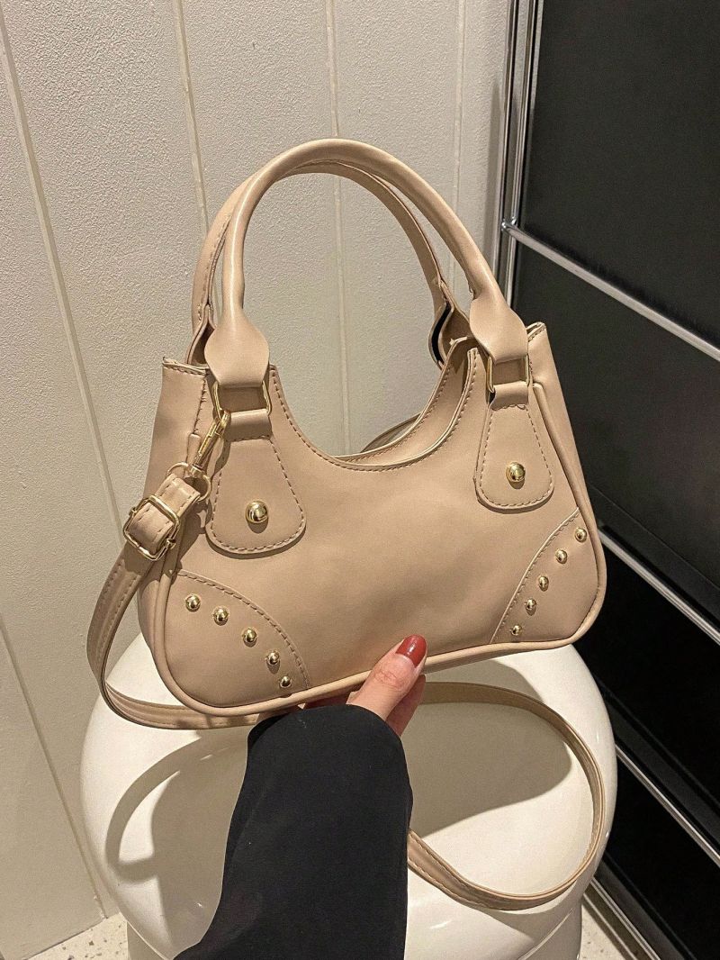 Small Hobo Bag Studded Decor Double Handle For Daily