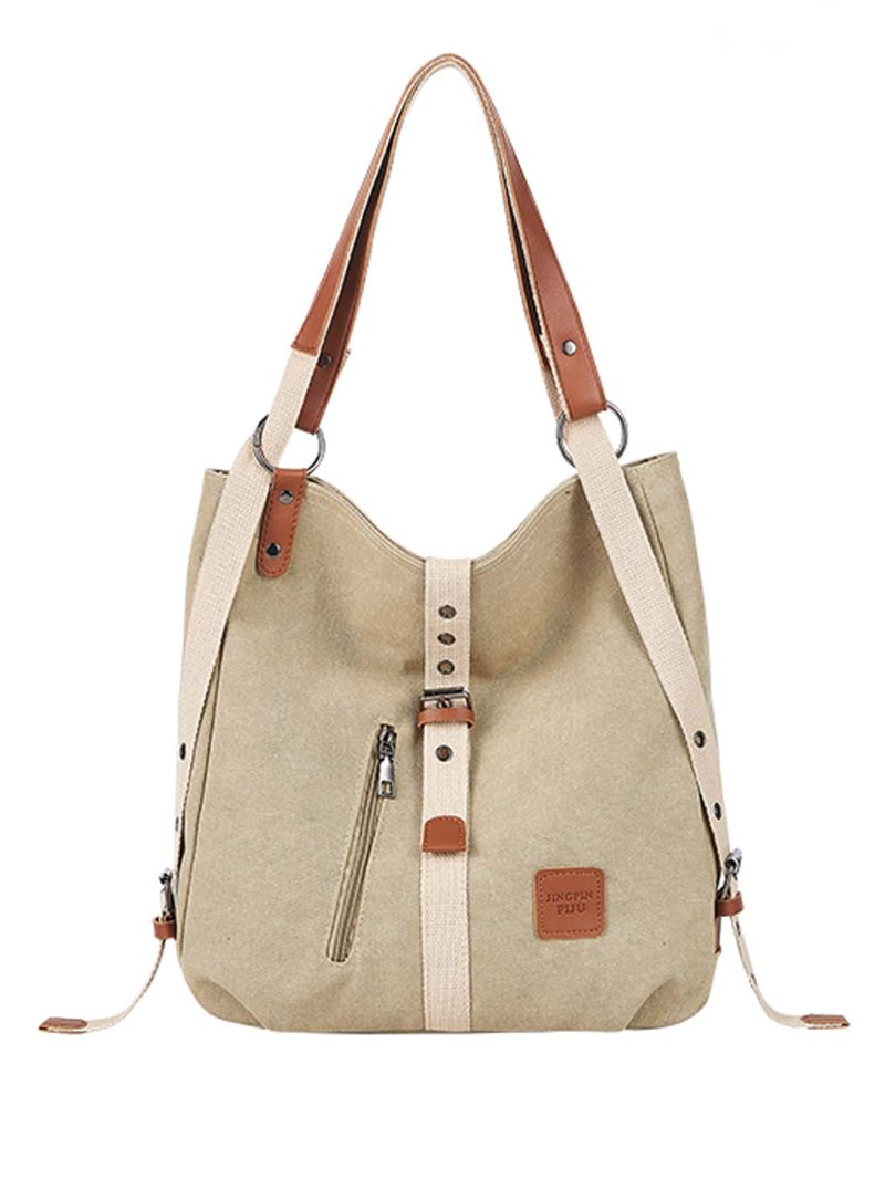 Buckle Decor Hobo Bag Canvas Zipper