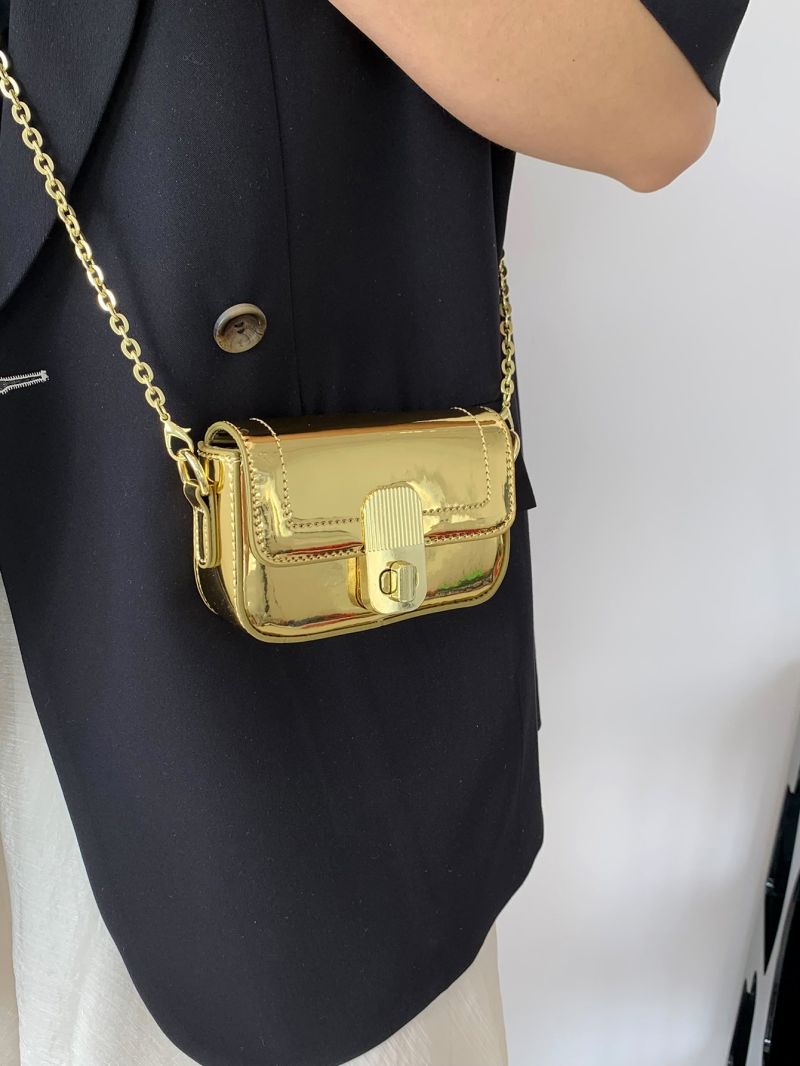 Mini Square Bag Twist Lock Metallic Pattern Chain Strap