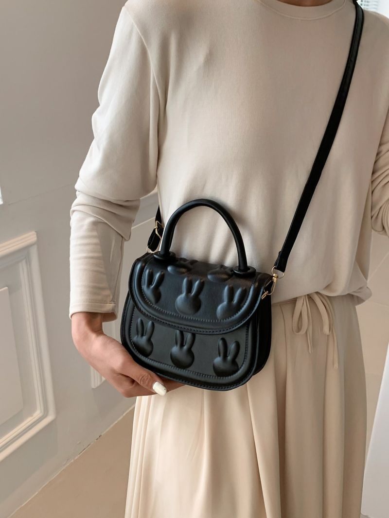 Mini Flap Saddle Bag Rabbit Embossed Black