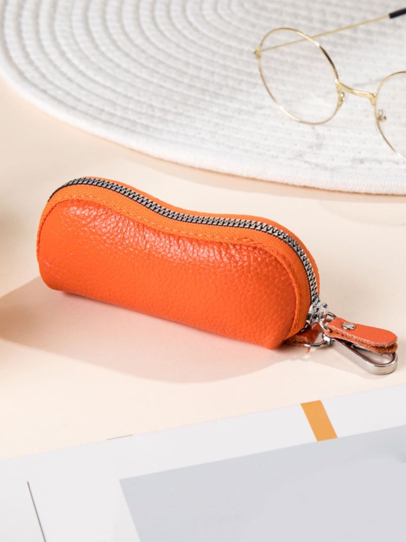 Genuine Leather Solid Color Key Case Zipper Around