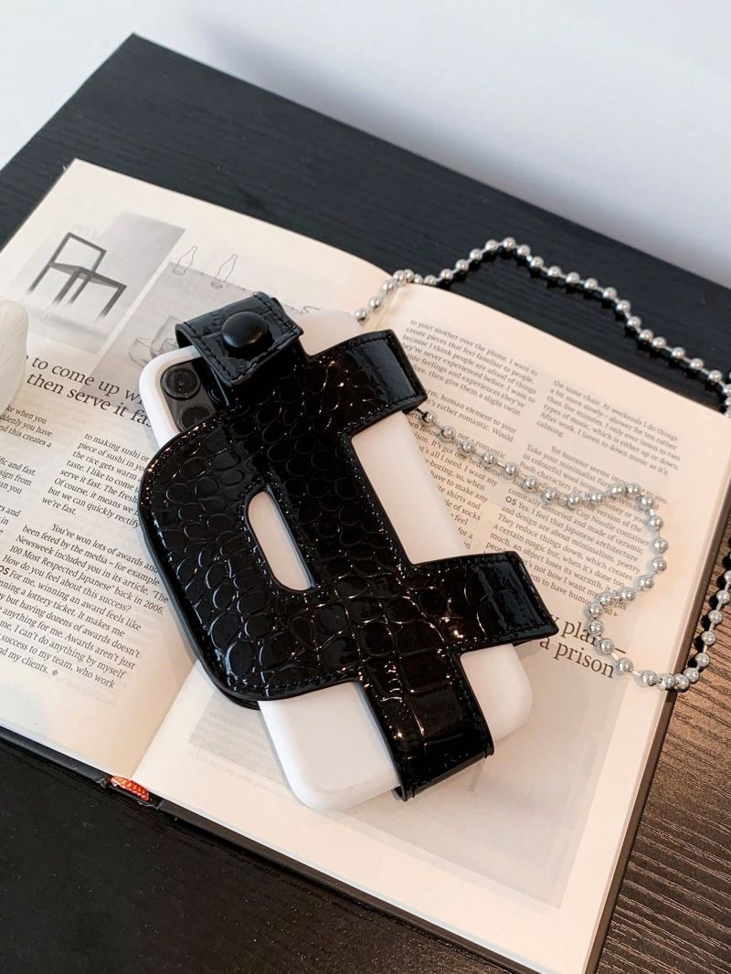 Black Phone Wallet Crocodile Embossed Minimalist