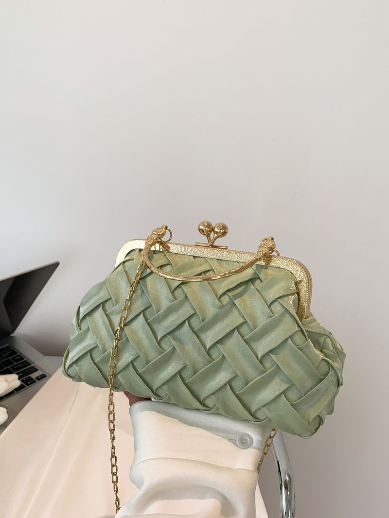 Braided Design Square Bag Kiss Lock Chain Polyester