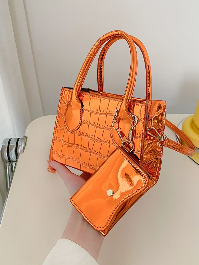 Mini Square Bag Crocodile Embossed With Coin Purse Metallic Funky