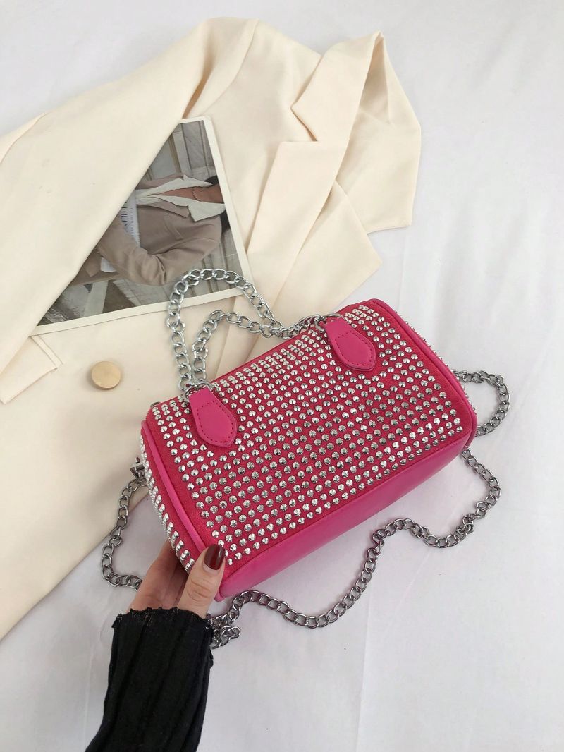 Small Boston Bag Studded Decor Chain Strap