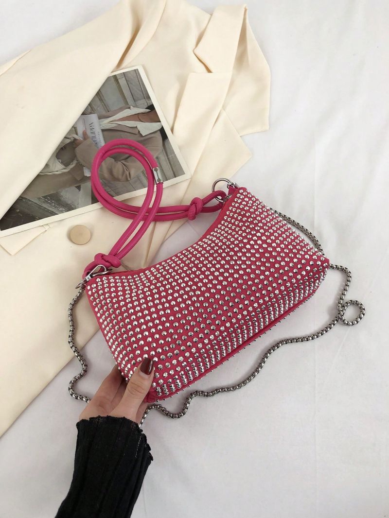 Medium Hobo Bag Studded Decor Pink