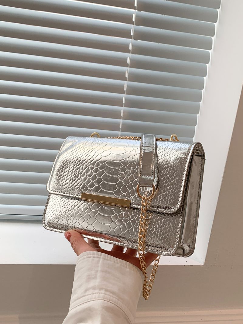 Small Square Bag Crocodile Embossed Chain Strap