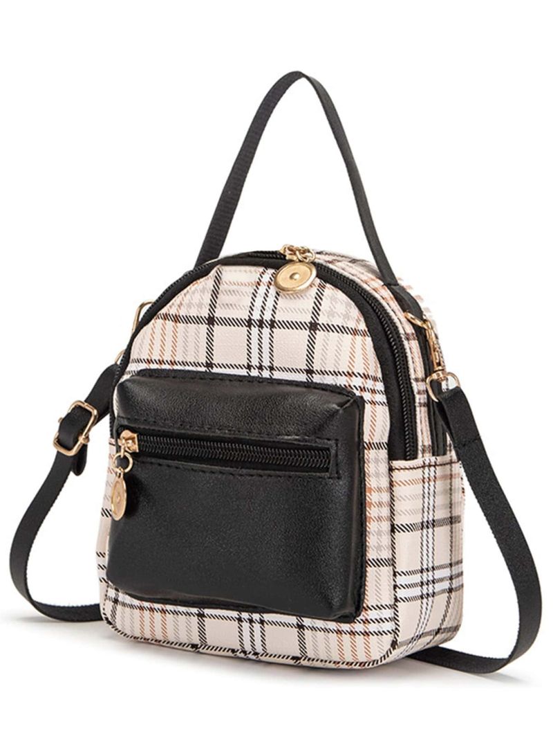 Mini Plaid Pattern Studded Decor Satchel Bag