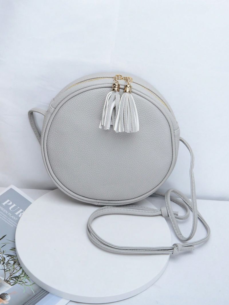 Casual Circular Crossbody Bag Sweet Tassel Women's Shoulder Bag PU Lady Handbag