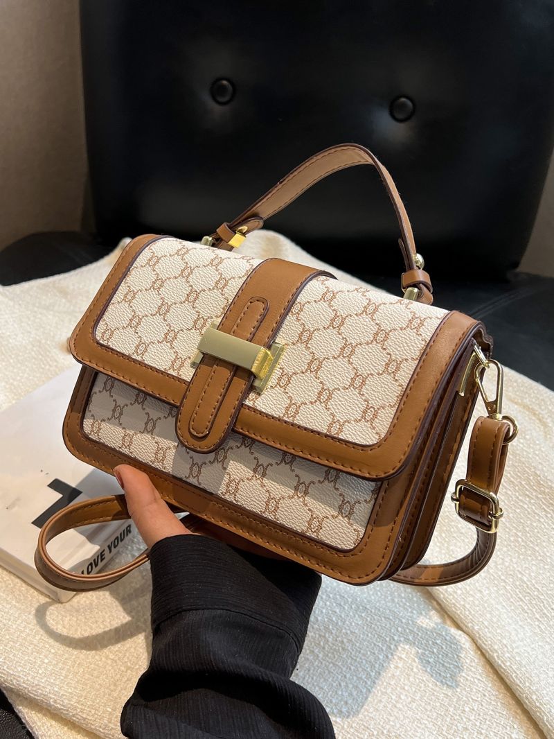 Small Flap Square Bag Geometric Pattern Metal Decor Elegant