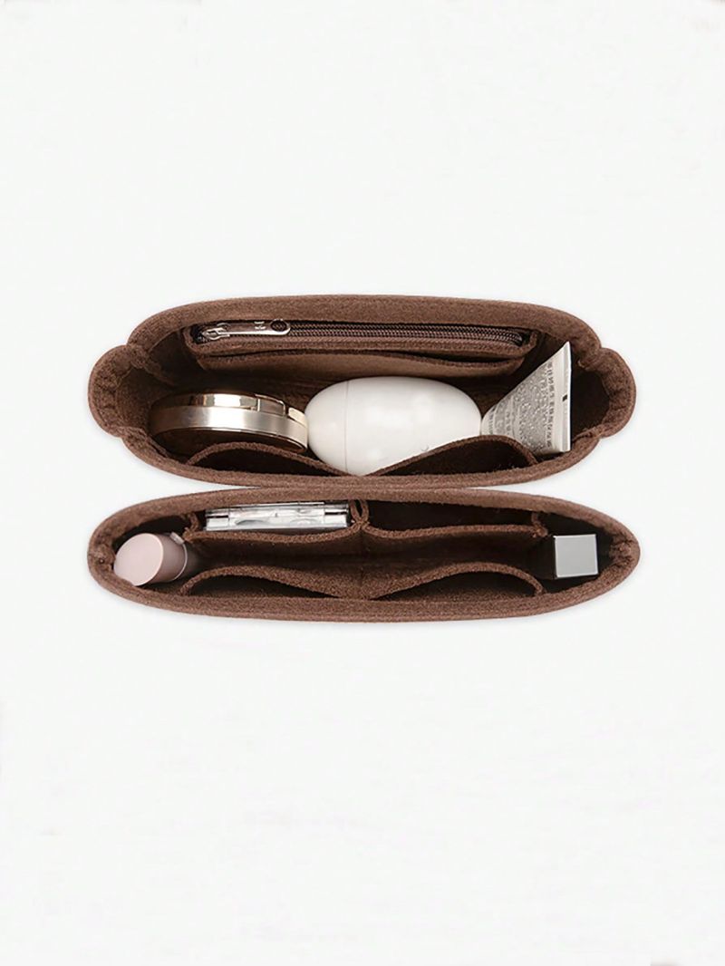 1pc Brown Handbag Insert Multiple Compartment Cosmetic Storage Bag