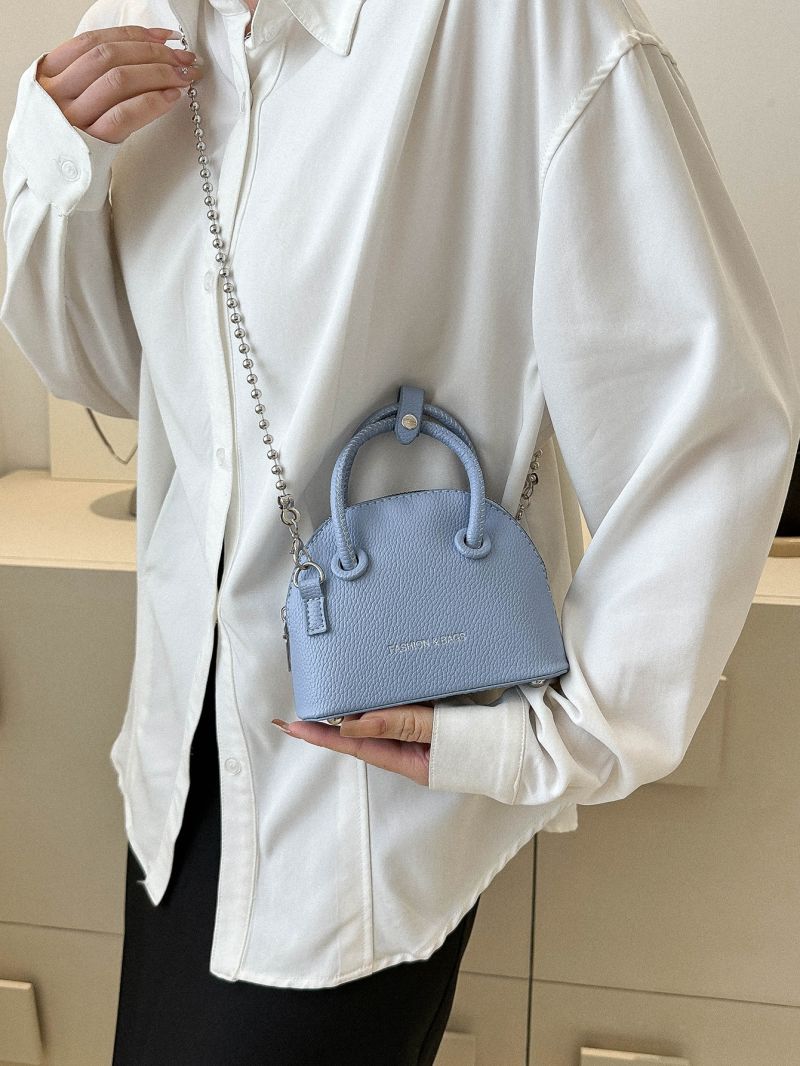 Mini Litchi Embossed Dome Bag Baby Blue Double Handle For Daily