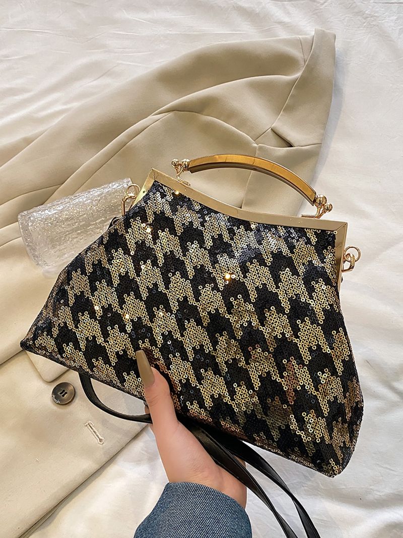 Colorblock Square Bag Sequins Decor Top Handle For Party