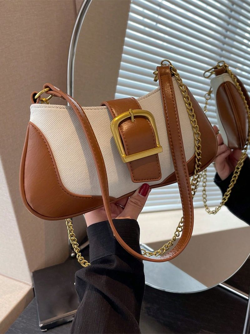 Colorblock Baguette Bag Medium Buckle Decor